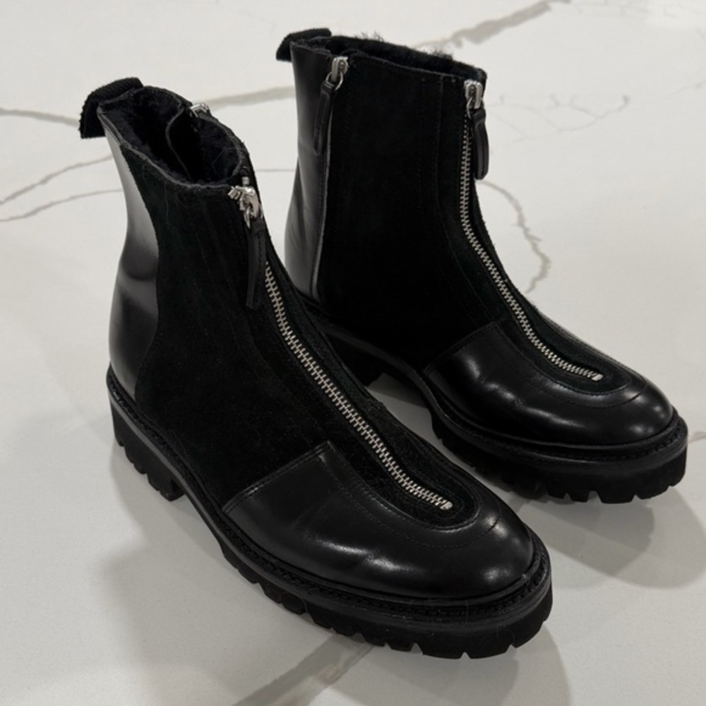 Grenson black leather and suede zip-up boots